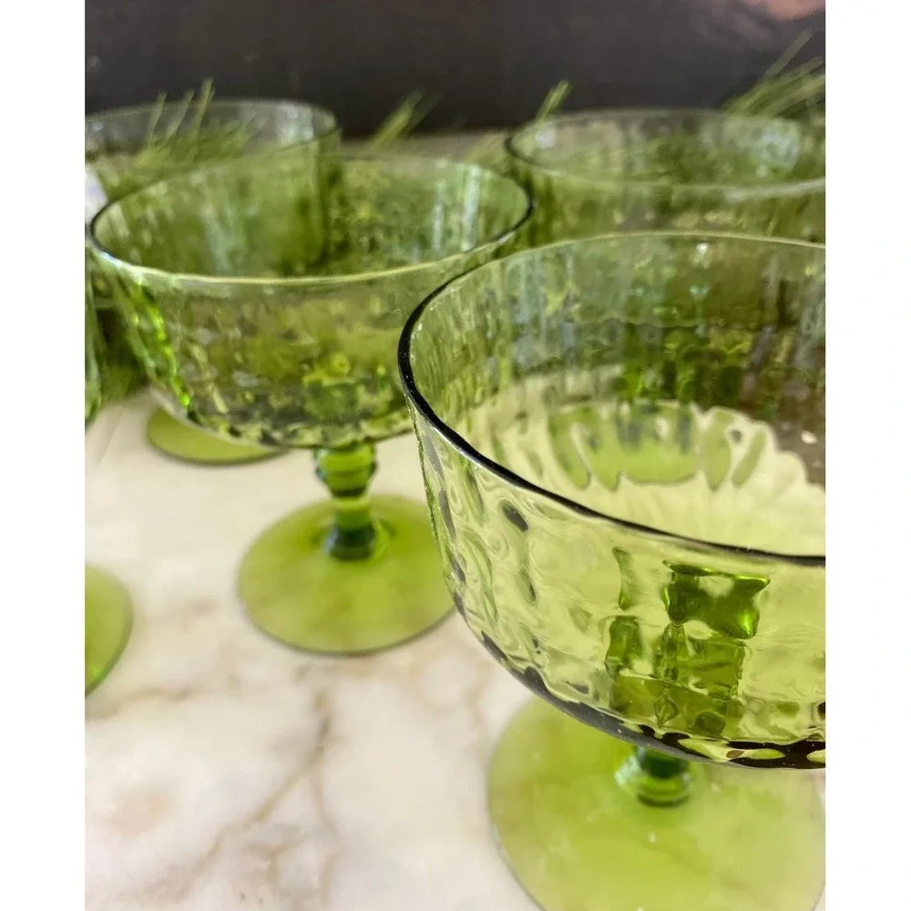Vintage MCM, LENOX,  Green Sherbet or Champagne Glasses, Set of 7, HTF‎ pattern
